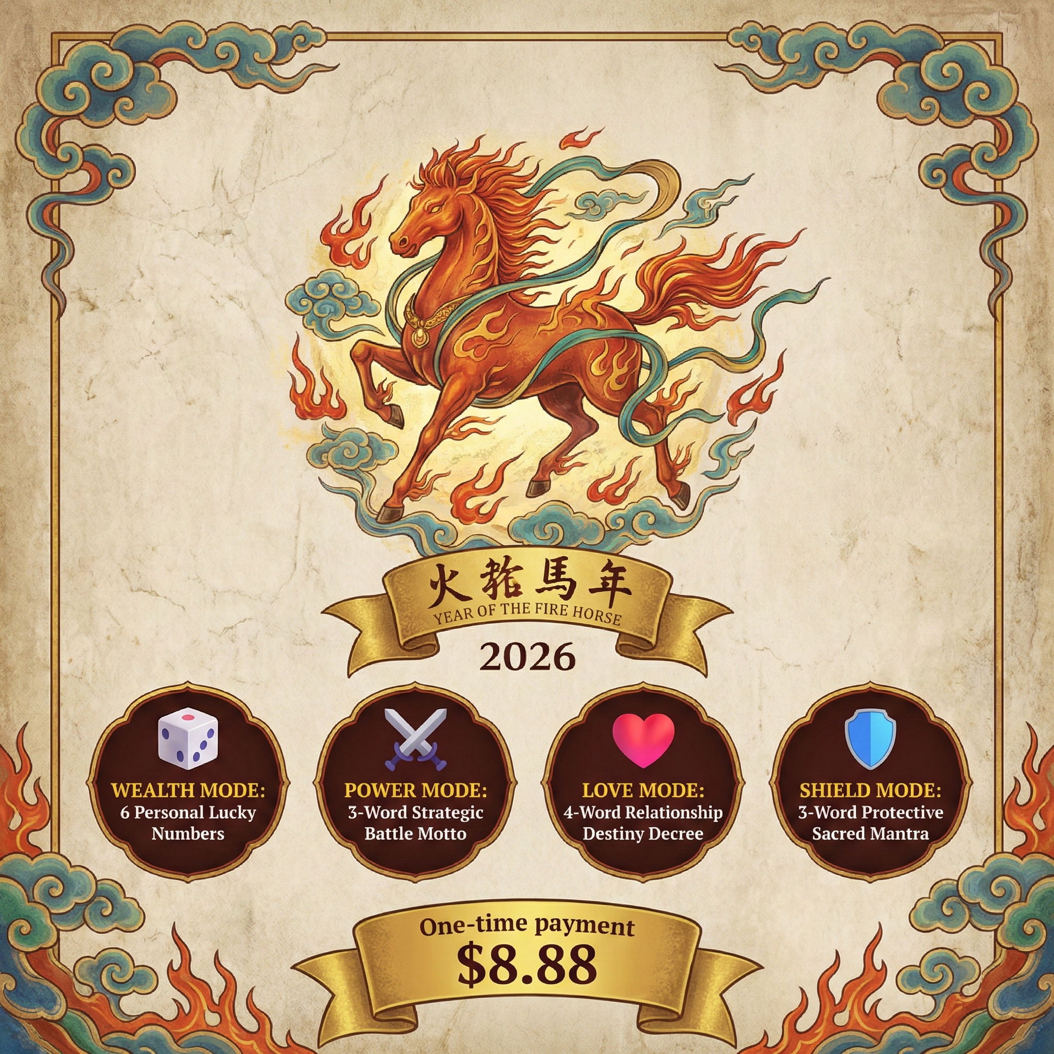 Fire Horse Oracle - Four Modes: Wealth, Power, Love, Shield - $8.88