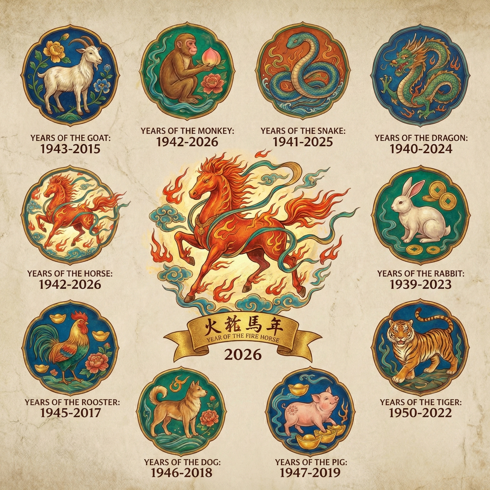 Year of the Fire Horse 2026 - All 12 Zodiac Animals